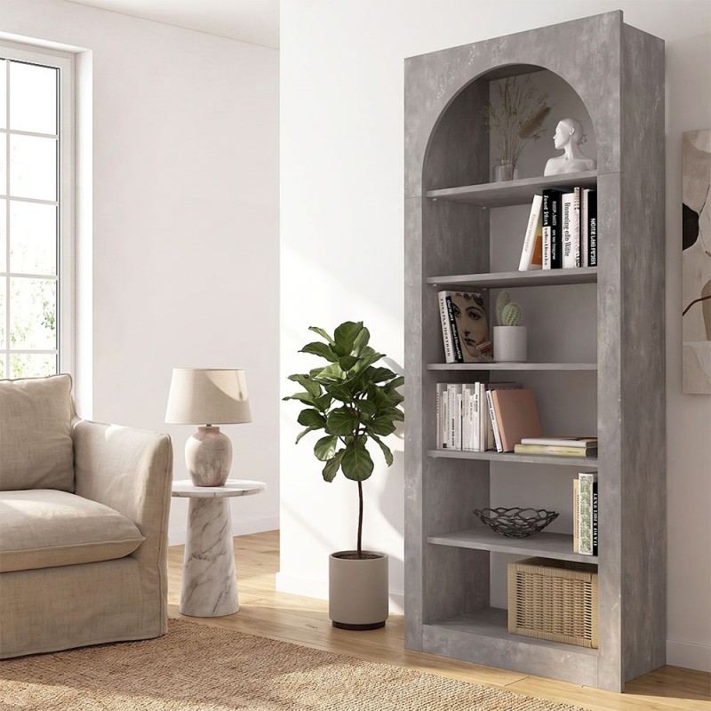 Βιβλιοθήκη Voila Megapap χρώμα γκρι σκυροδέματος 74x35x180εκ.