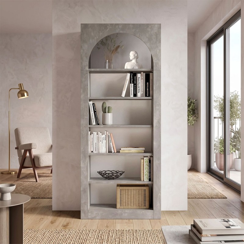 Βιβλιοθήκη Voila Megapap χρώμα γκρι σκυροδέματος 74x35x180εκ.