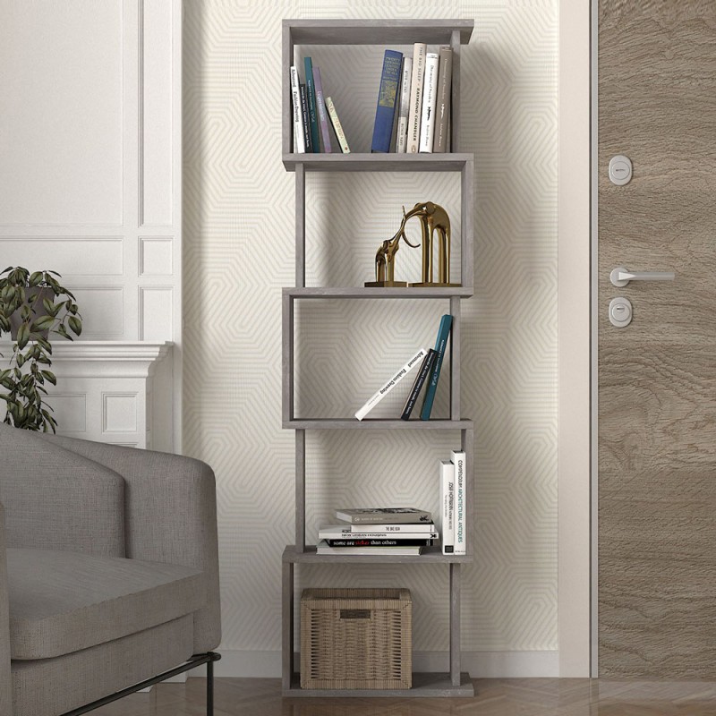 Βιβλιοθήκη Alvina Megapap χρώμα γκρι σκυροδέματος 45x19,6x158,8εκ.