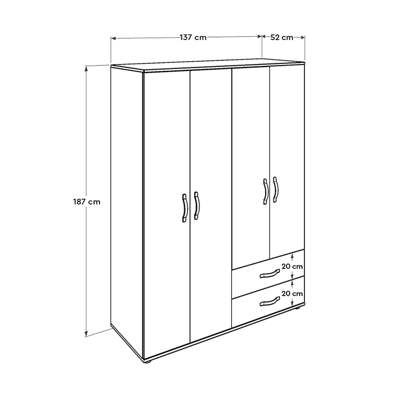 Ντουλάπα ρούχων Dynamic Megapap τετράφυλλη σε χρώμα zara 137x52x187cm.
