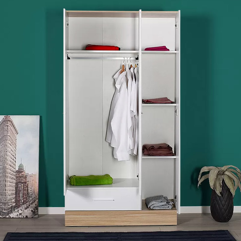 Ντουλάπα ρούχων Base Megapap τρίφυλλη σε χρώμα λευκό - sonoma 103x52x198εκ.