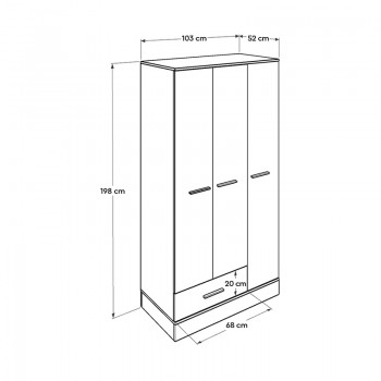 Ντουλάπα ρούχων Base Megapap τρίφυλλη σε χρώμα λευκό - sonoma 103x52x198εκ.