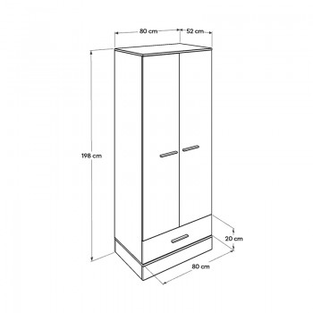 Ντουλάπα ρούχων Base Megapap δίφυλλη σε χρώμα λευκό - sonoma 80x52x198εκ.