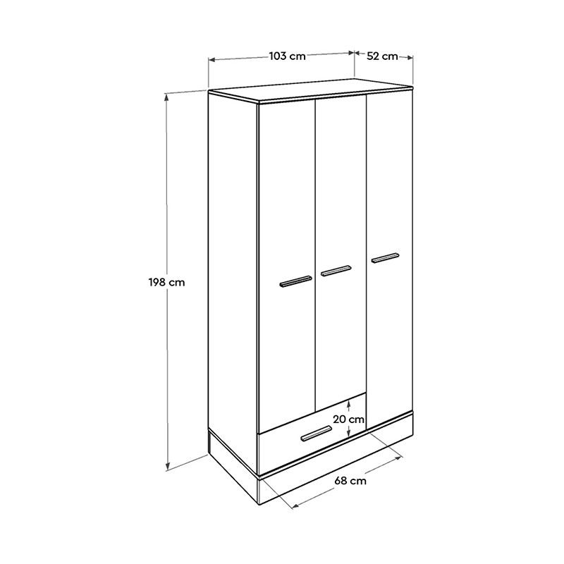 Ντουλάπα ρούχων Dynamic Megapap τρίφυλλη σε χρώμα zara 103x52x187εκ.