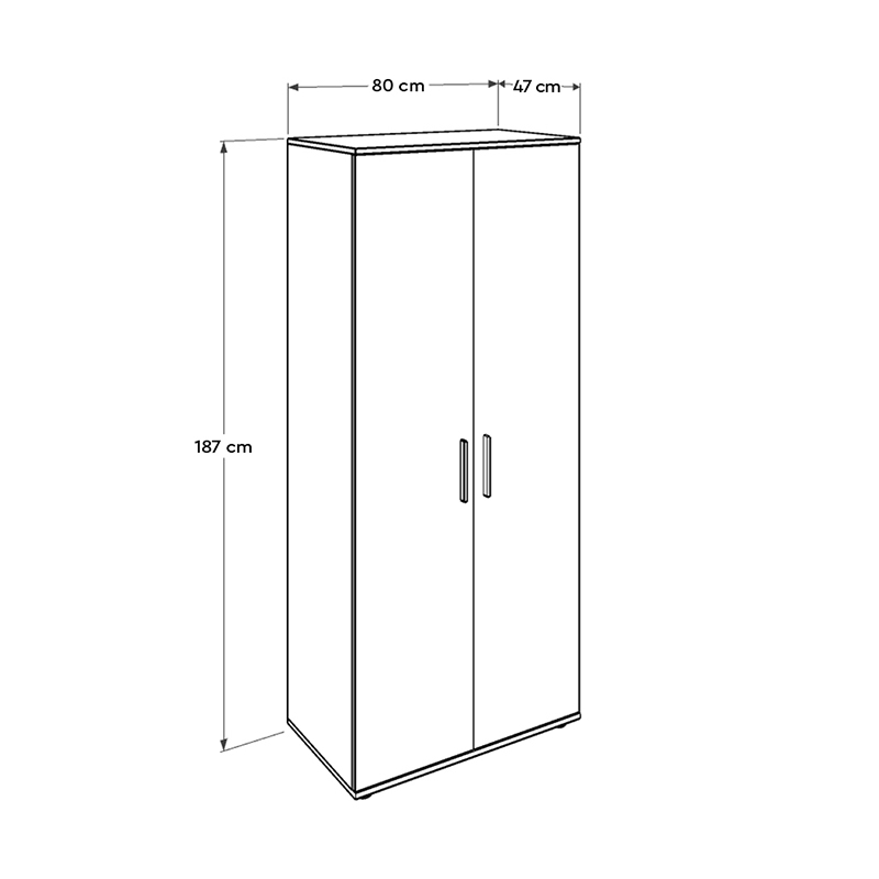 Ντουλάπα ρούχων Trendline Megapap δίφυλλη σε χρώμα sonoma 80x47x187εκ.