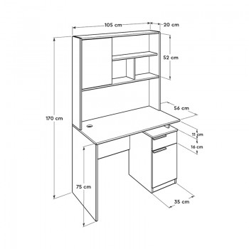 Γραφείο Plus Megapap σε χρώμα sonoma - λευκό 105x56x170εκ.