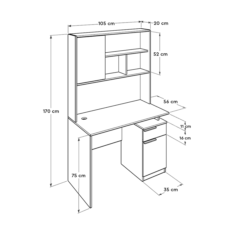 Γραφείο Plus Megapap σε χρώμα sonoma - λευκό 105x56x170εκ.