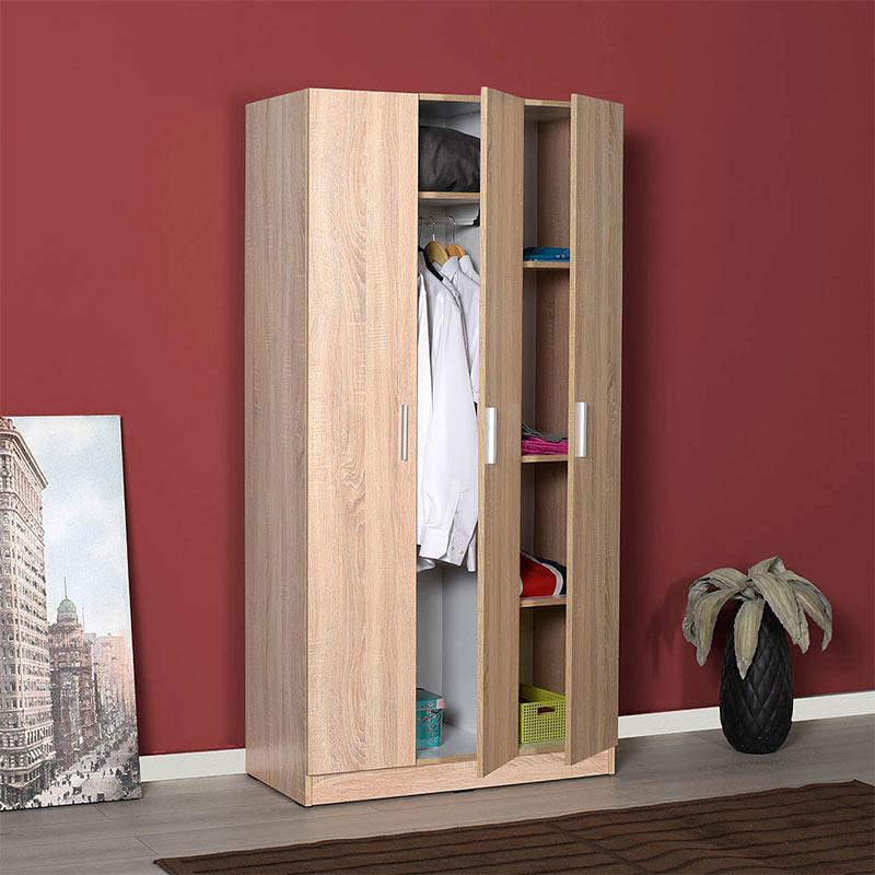 Ντουλάπα ρούχων Bodrum Megapap τρίφυλλη σε χρώμα sonoma 91x47x182εκ.