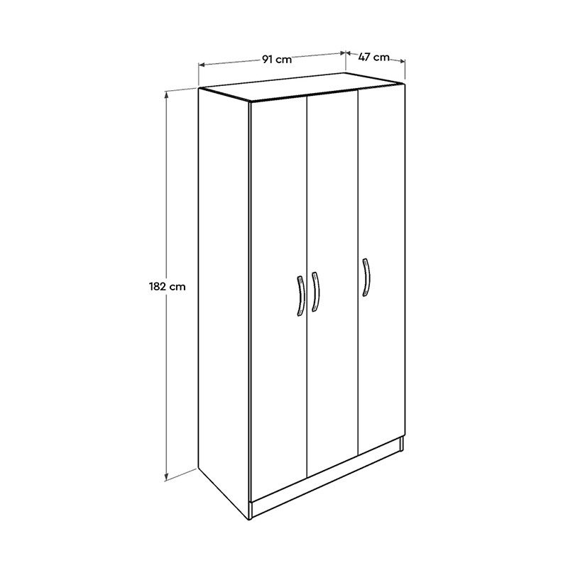 Ντουλάπα ρούχων Bodrum Megapap τρίφυλλη σε χρώμα sonoma 91x47x182εκ.