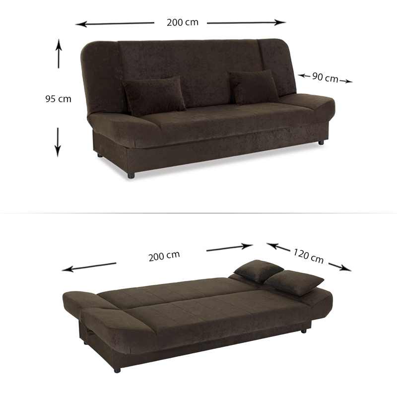 Kαναπές - κρεβάτι Tiko PLUS Megapap τριθέσιος με αποθηκευτικό χώρο και ύφασμα σε καφέ 200x90x96εκ.