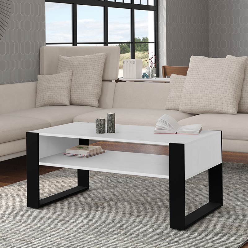 Τραπεζάκι σαλονιού Minimal Megapap σε χρώμα λευκό - μαύρο 110x60x48εκ.