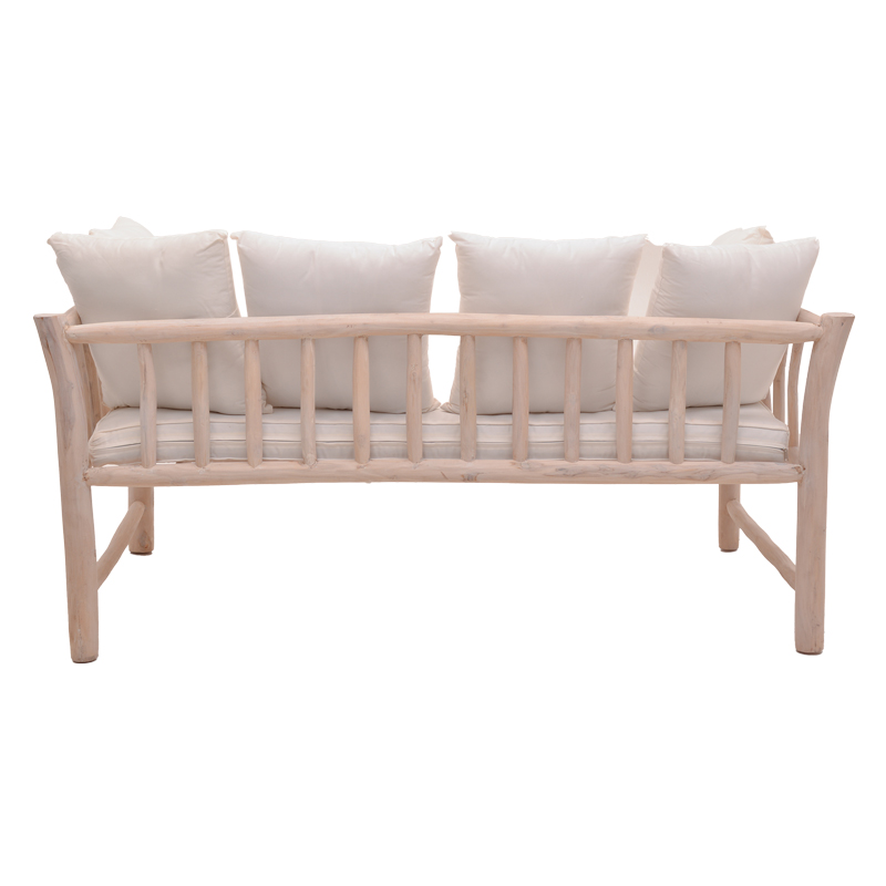 Καναπές διθέσιος Dranjere pakoworld teak ξύλο σε φυσική απόχρωση με μπεζ ύφασμα 167x80x71εκ