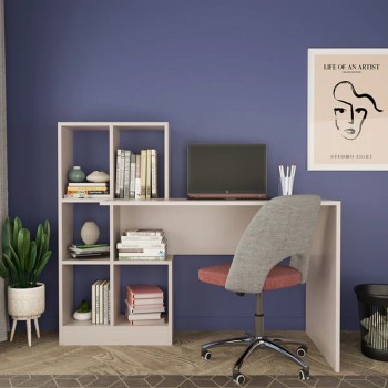 Γραφείο εργασίας με βιβλιοθήκη Dustin pakoworld σε απόχρωση ανοιχτό γκρι 118x56x112εκ