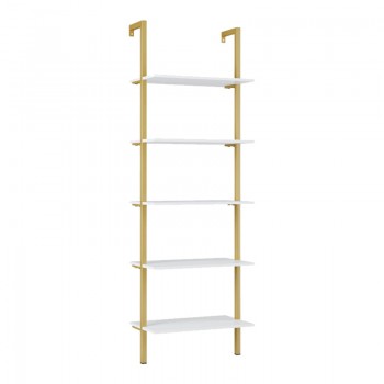 Ραφιέρα Τοίχου Harris pakoworld σε λευκή απόχρωση με χρυσό μεταλλικό σκελετό 60x22x200εκ