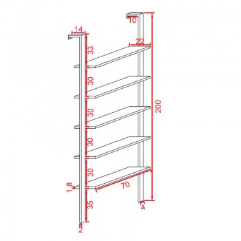 Ραφιέρα Τοίχου Harris pakoworld σε λευκή απόχρωση με χρυσό μεταλλικό σκελετό 60x22x200εκ