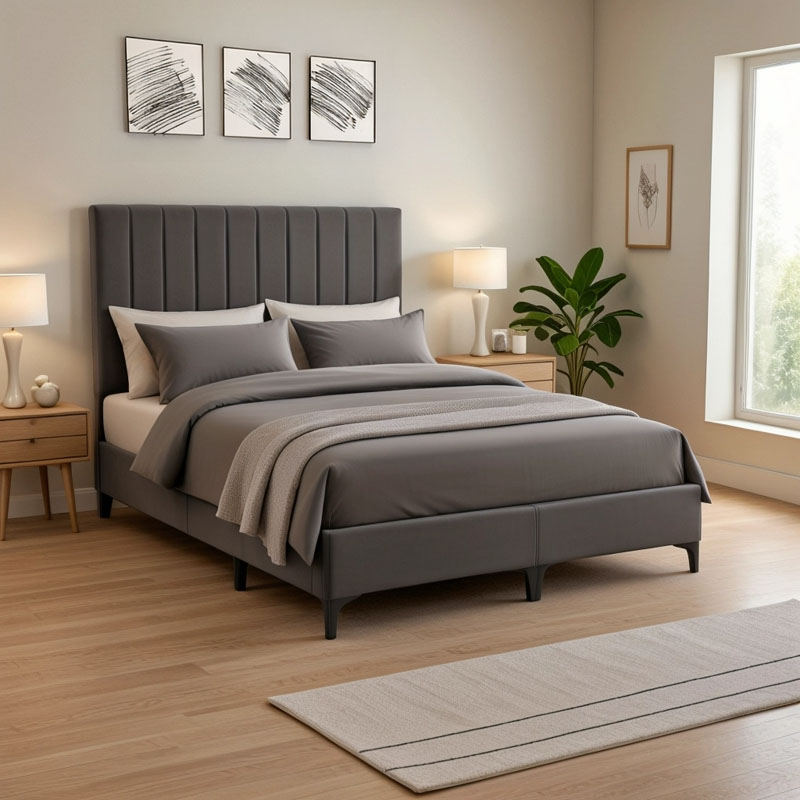 Κρεβάτι Moega pakoworld ύφασμα σε ανθρακί απόχρωση 160x200εκ