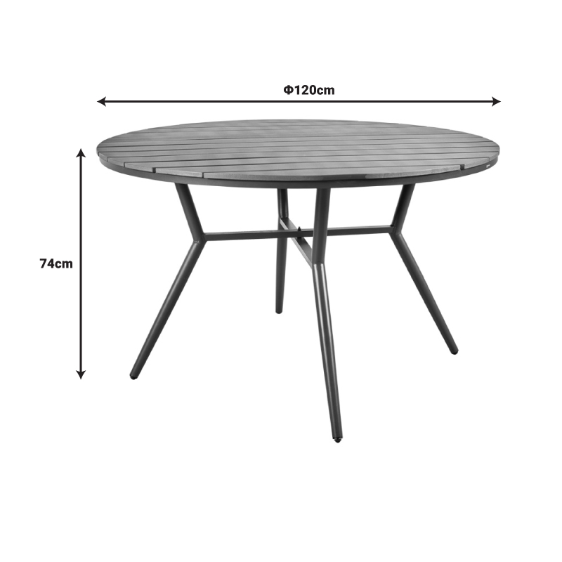 Τραπέζι Appa pakoworld αλουμίνιο και plywood σε ανθρακί απόχρωση Φ120x74εκ