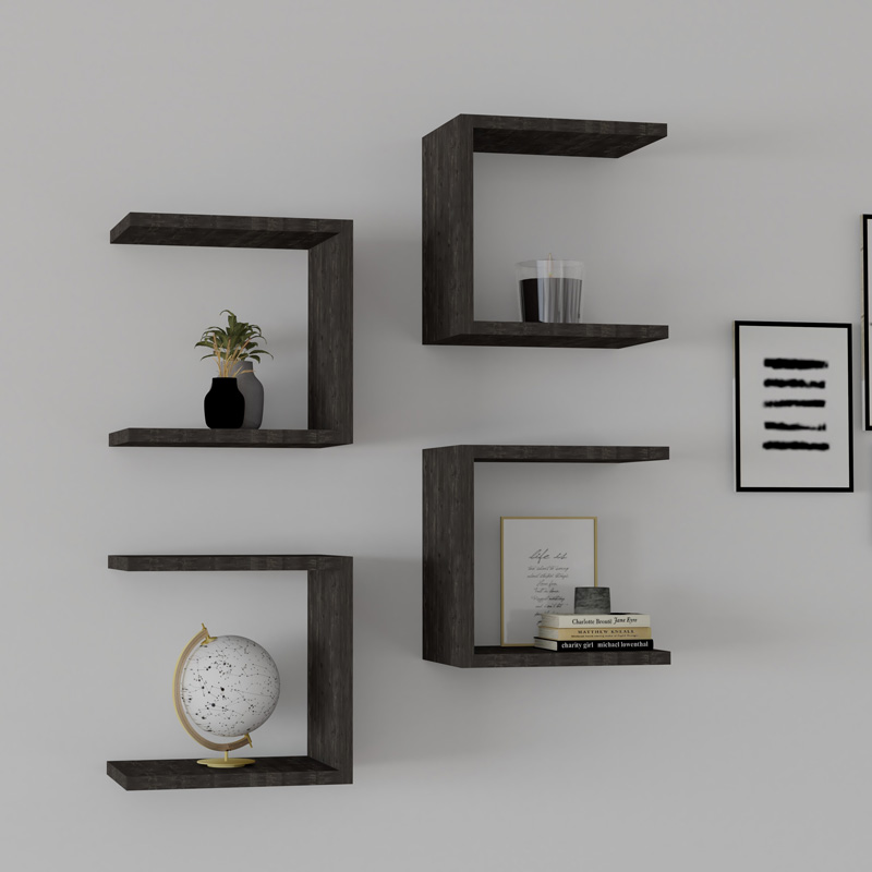 Ραφιέρα τοίχου Perari pakoworld 4τεμ.σε σκούρο καρυδί  απόχρωση 30x19.6x30εκ