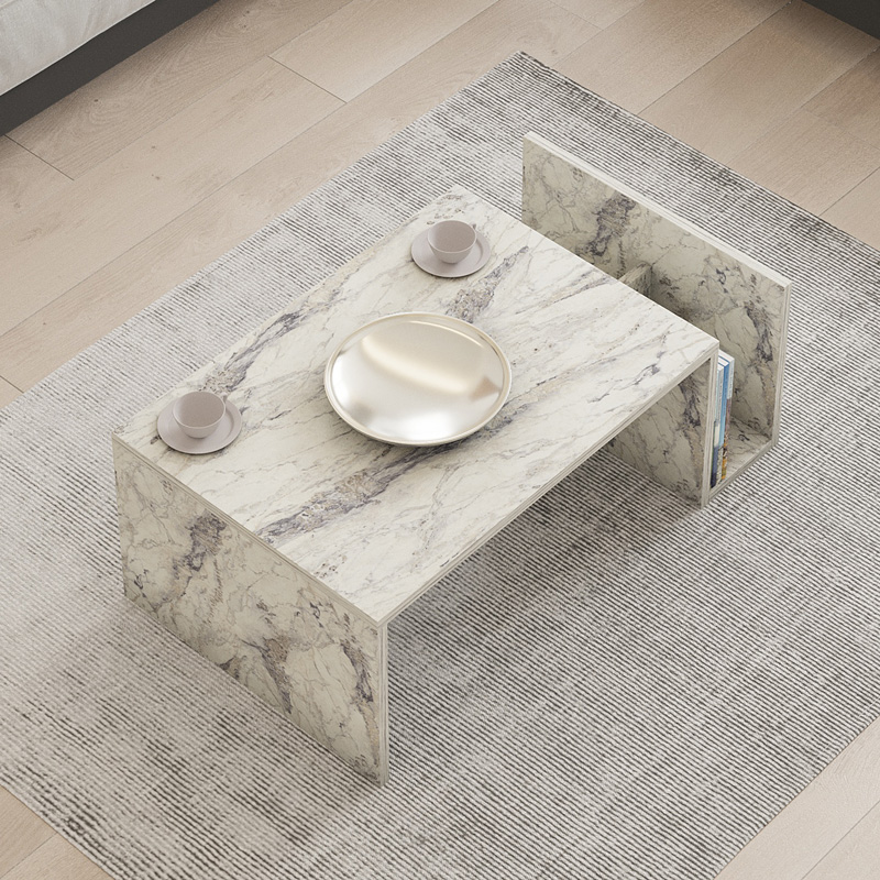 Τραπέζι σαλονιού Poko pakoworld σε λευκή-γκρι όψη μαρμάρου 86.8x50x32,4εκ