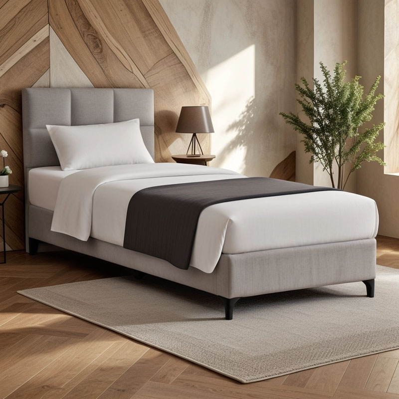 Κρεβάτι Melei pakoworld ύφασμα σε γκρι απόχρωση 90x200εκ