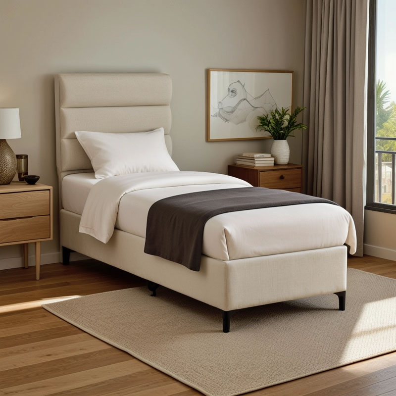 Κρεβάτι Limit pakoworld ύφασμα σε κρεμ απόχρωση 90x200εκ