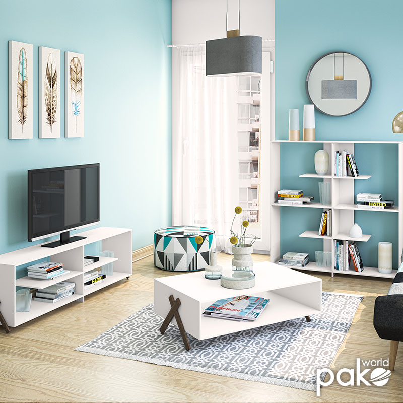 Τραπέζι σαλονιού KIPP pakoworld χρώμα λευκό - καρυδί 93,5x60,5x28,5εκ