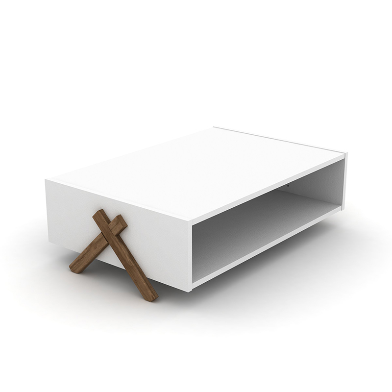 Τραπέζι σαλονιού KIPP pakoworld χρώμα λευκό - καρυδί 93,5x60,5x28,5εκ