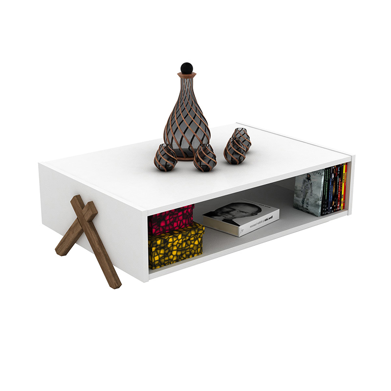 Τραπέζι σαλονιού KIPP pakoworld χρώμα λευκό - καρυδί 93,5x60,5x28,5εκ