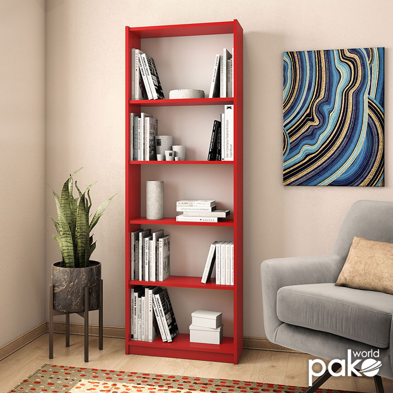 Βιβλιοθήκη Max pakoworld σε κόκκινο χρώμα 58x23x170εκ