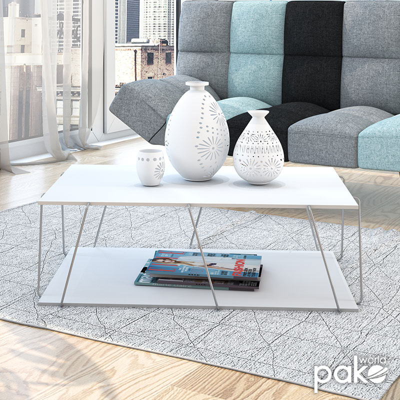 Τραπέζι σαλονιού TARS pakoworld χρώμα λευκό λεπτομέρειες χρωμίου 90x60x30,5εκ