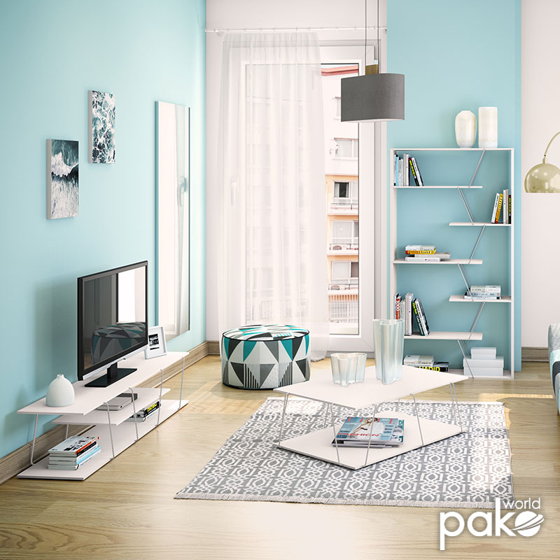 Έπιπλο τηλεόρασης TARS pakoworld χρώμα λευκό-λεπτομέρειες χρωμίου 143x32x31εκ