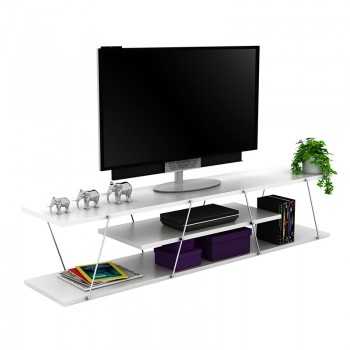 Έπιπλο τηλεόρασης TARS pakoworld χρώμα λευκό-λεπτομέρειες χρωμίου 143x32x31εκ