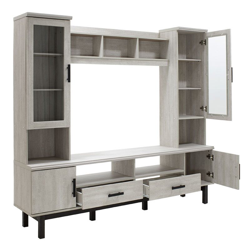 Σύνθετο σαλονιού Bonito pakoworld TV χρώμα white wash-ebony 200x43x180εκ