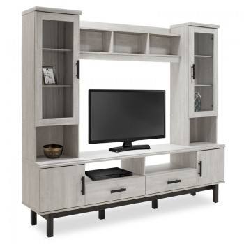 Σύνθετο σαλονιού Bonito pakoworld TV χρώμα white wash-ebony 200x43x180εκ