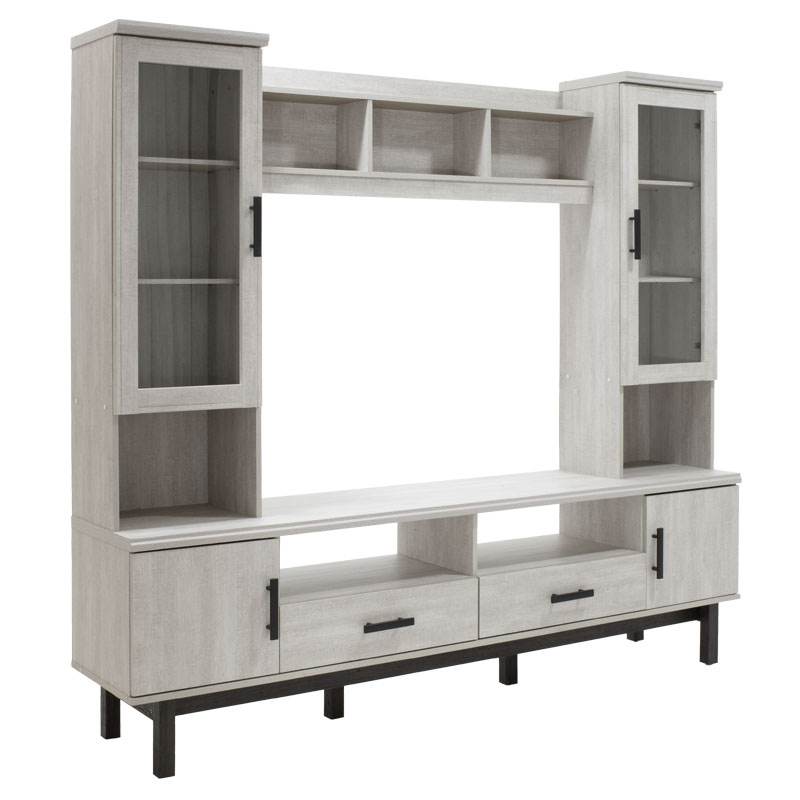 Σύνθετο σαλονιού Bonito pakoworld TV χρώμα white wash-ebony 200x43x180εκ
