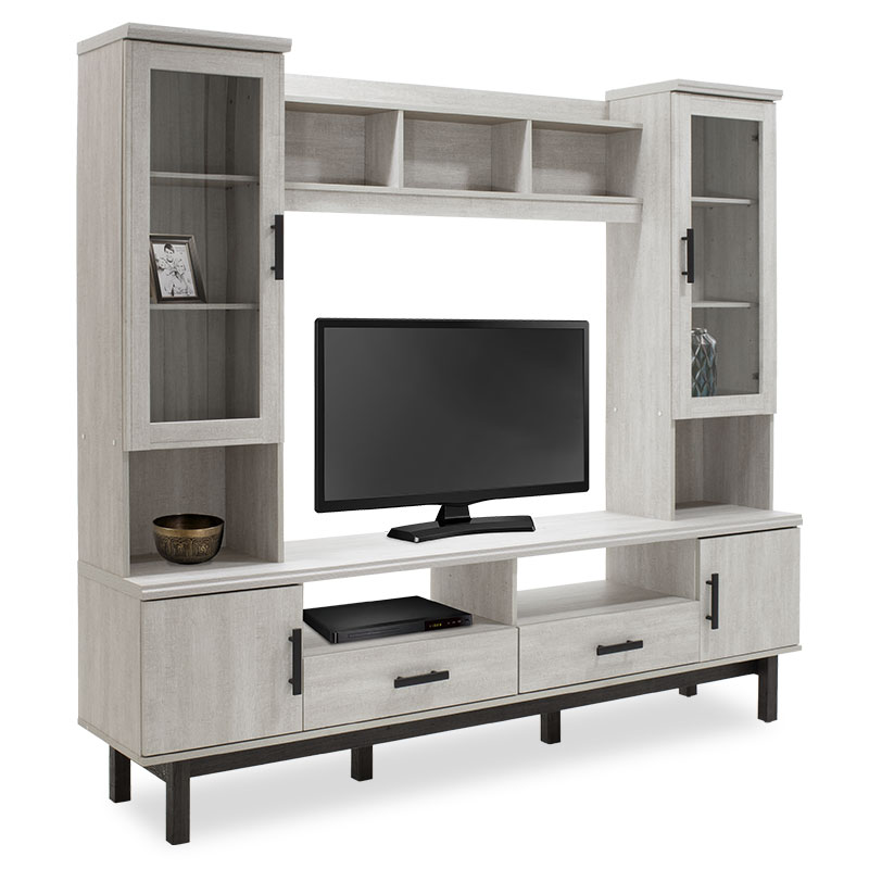 Σύνθετο σαλονιού Bonito pakoworld TV χρώμα white wash-ebony 200x43x180εκ