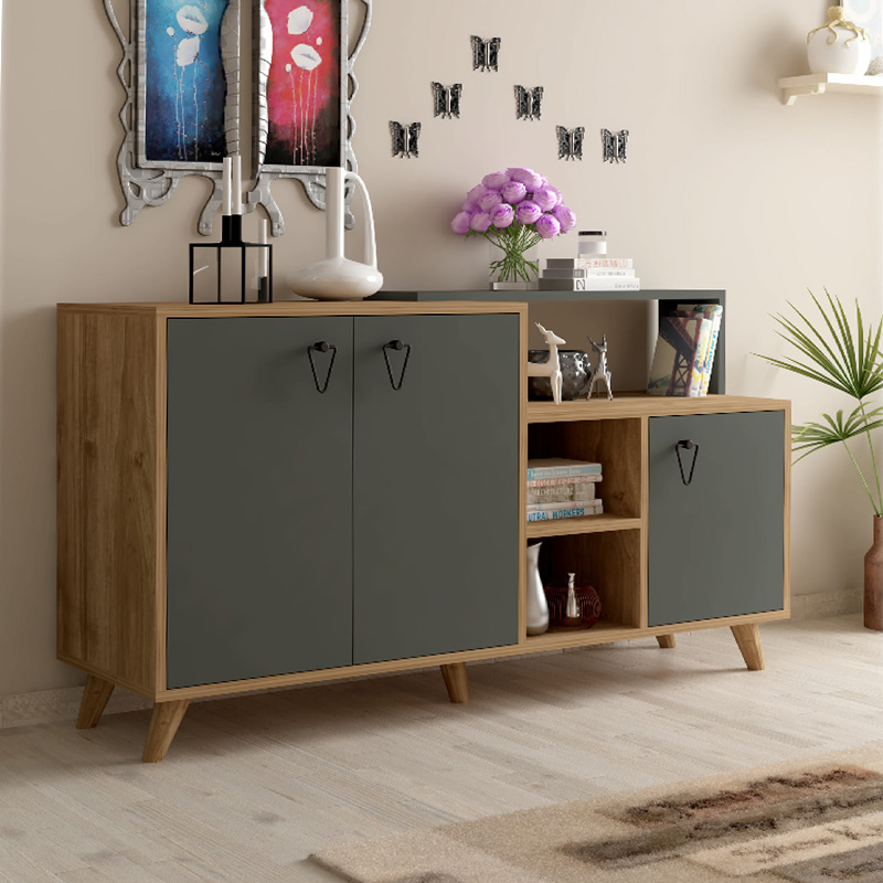 Μπουφές Oleander pakoworld ανθρακί-καρυδί 143x42,5x78,5εκ