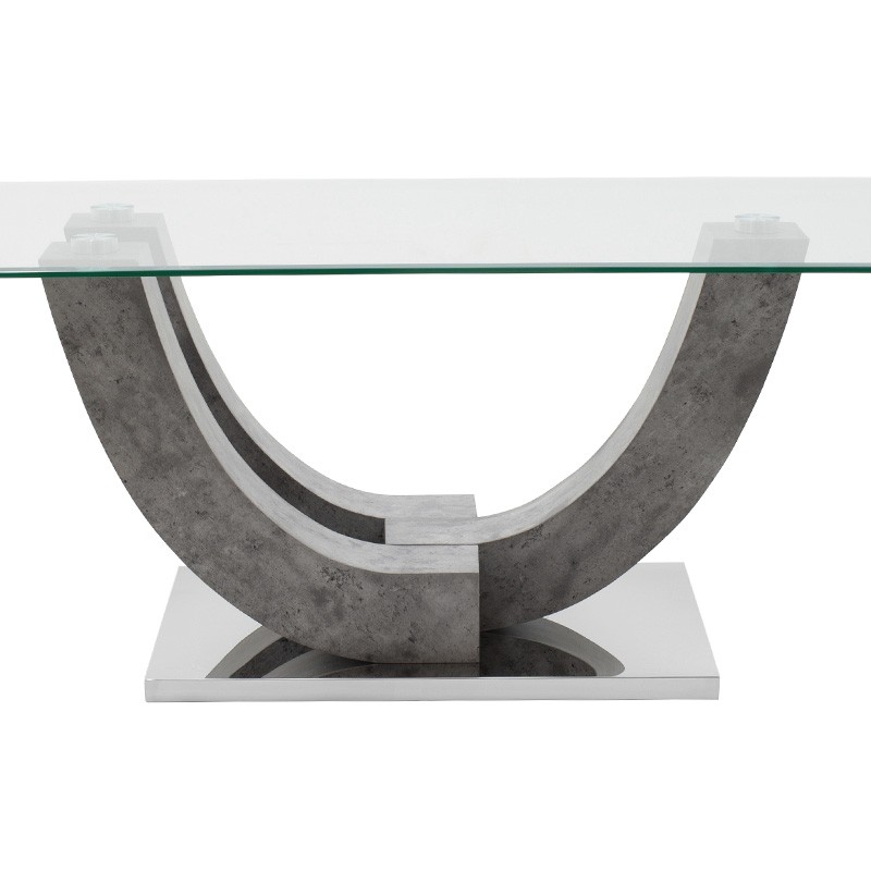 Τραπέζι σαλονιού Dunk pakoworld με γυαλί χρώμα ποδιών γκρι cement 120x60x48εκ