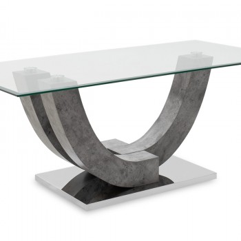 Τραπέζι σαλονιού Dunk pakoworld με γυαλί χρώμα ποδιών γκρι cement 120x60x48εκ