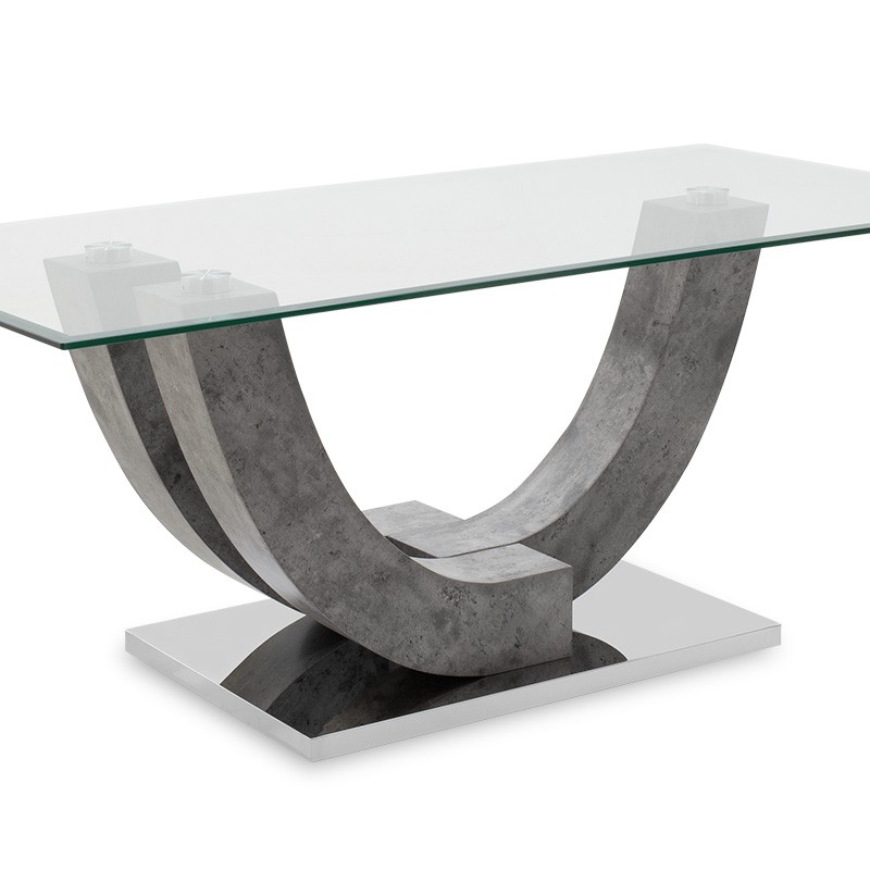 Τραπέζι σαλονιού Dunk pakoworld με γυαλί χρώμα ποδιών γκρι cement 120x60x48εκ
