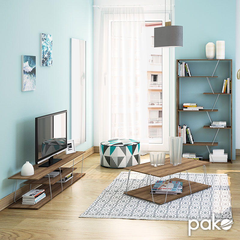 Τραπέζι σαλονιού TARS pakoworld χρώμα καρυδί λεπτομέρειες χρωμίου 90x60x30,5εκ