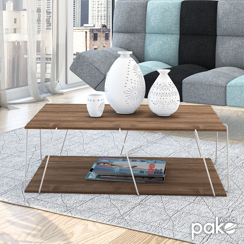 Τραπέζι σαλονιού TARS pakoworld χρώμα καρυδί λεπτομέρειες χρωμίου 90x60x30,5εκ