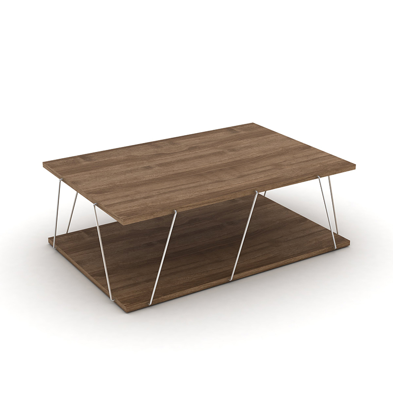 Τραπέζι σαλονιού TARS pakoworld χρώμα καρυδί λεπτομέρειες χρωμίου 90x60x30,5εκ