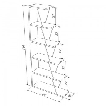 Βιβλιοθήκη mini TARS pakoworld χρώμα καρυδί-λεπτομέρειες χρωμίου 65x22x146εκ