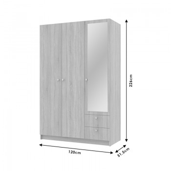 Ντουλάπα ρούχων Simone pakoworld τρίφυλλη καθρέπτης sonoma 120x51.5x185εκ