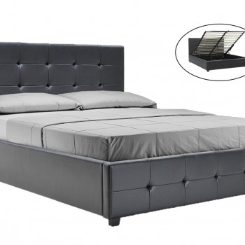 Κρεβάτι Roi pakoworld 160x200 PU μαύρο ματ + αποθηκευτικό χώρο