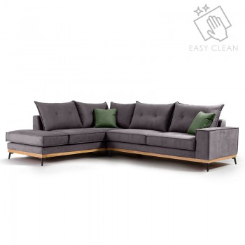Γωνιακός καναπές δεξιά γωνία Luxury II pakoworld ύφασμα ανθρακί-κυπαρισσί 290x235x95εκ