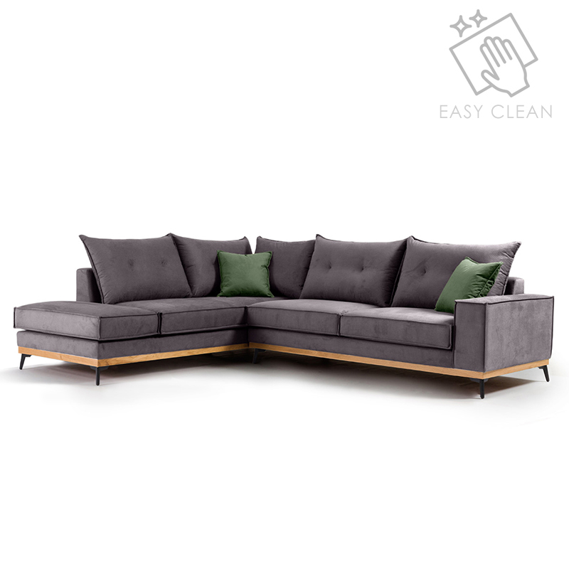 Γωνιακός καναπές δεξιά γωνία Luxury II pakoworld ύφασμα ανθρακί-κυπαρισσί 290x235x95εκ