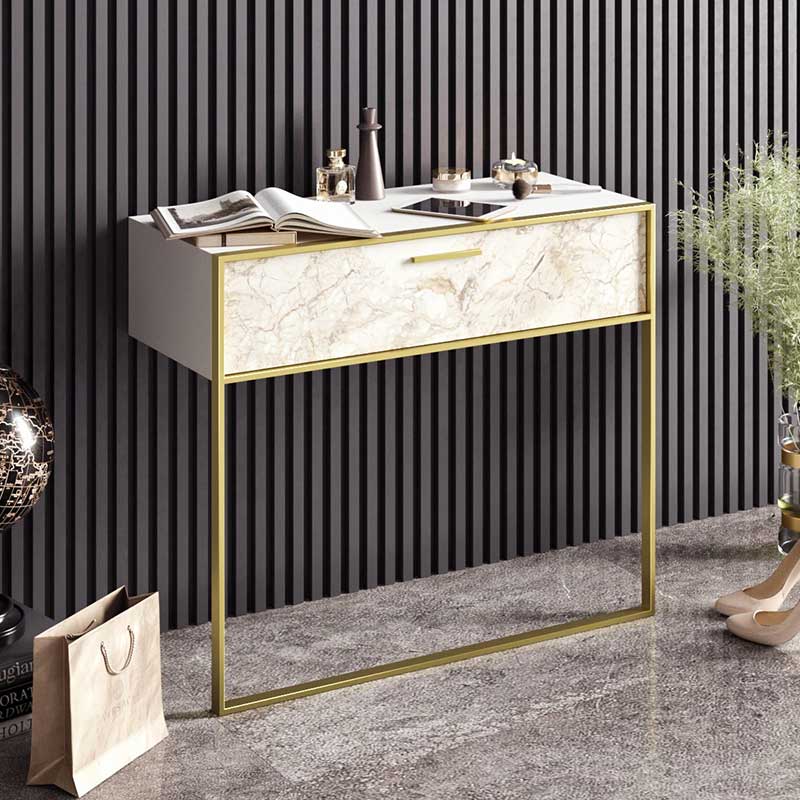 Κονσόλα Marble pakoworld χρώμα λευκό μαρμάρου-χρυσό 90x38,5x77εκ