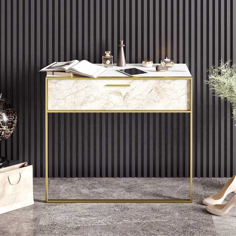 Κονσόλα Marble pakoworld χρώμα λευκό μαρμάρου-χρυσό 90x38,5x77εκ